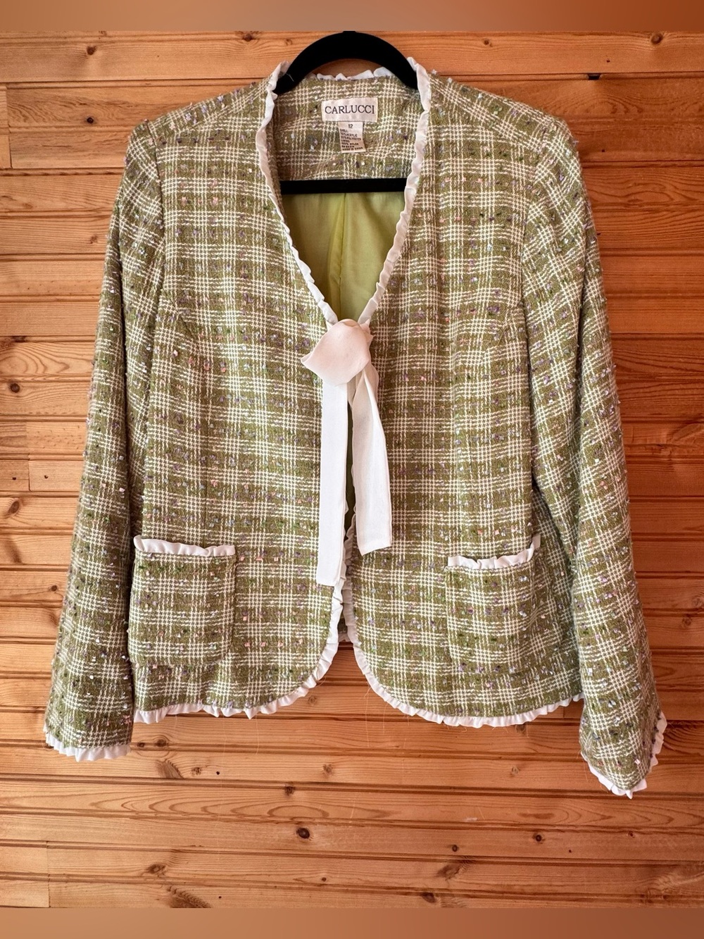 CARLUCCI Green Tweed Jacket Size 12 Clueless Movie 90s Pastel Feminine VTG